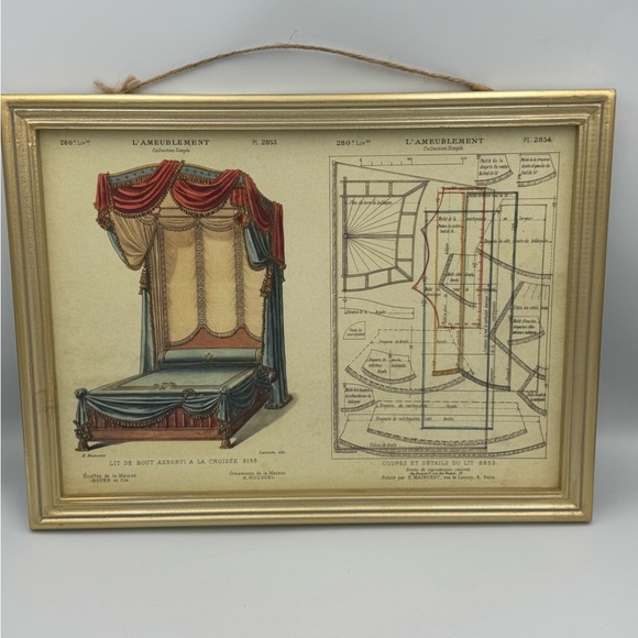 Antique 1826 Bridgerton French Manor Architecture Drawing Wall Decor Sign - Picture 1 of 8
